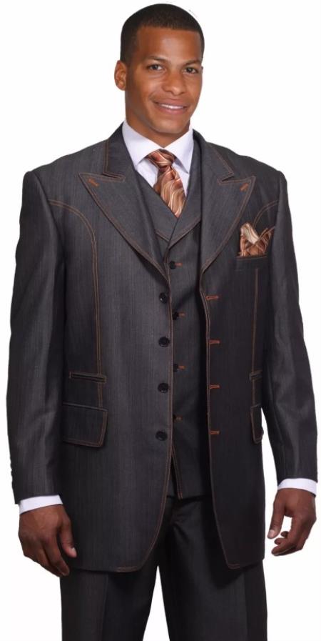 Mens Double Breasted Red Pinstripe Peak Lapel Six Button Suit